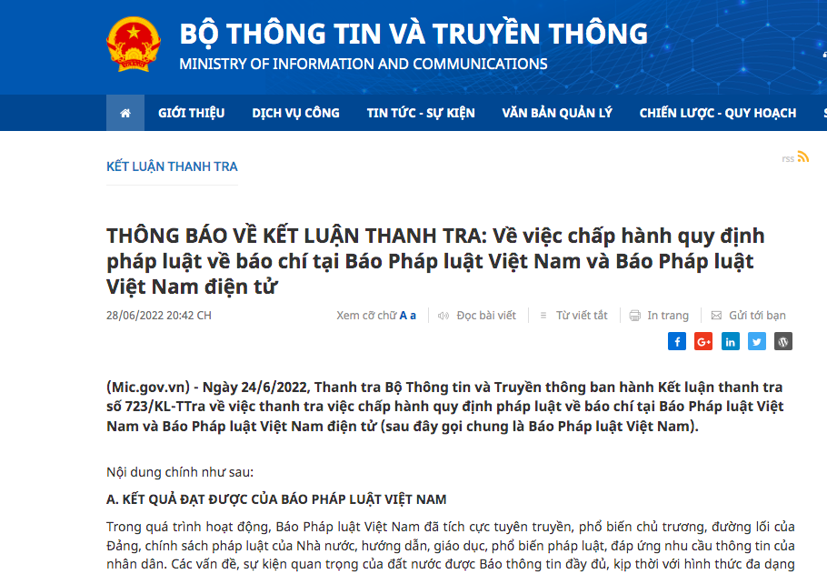 Thanh tra Bộ TT-TT chỉ ra hàng loạt sai phạm của Báo Pháp luật Việt Nam